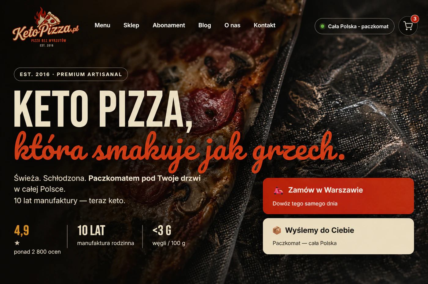 Keto Pizza — strona z menu